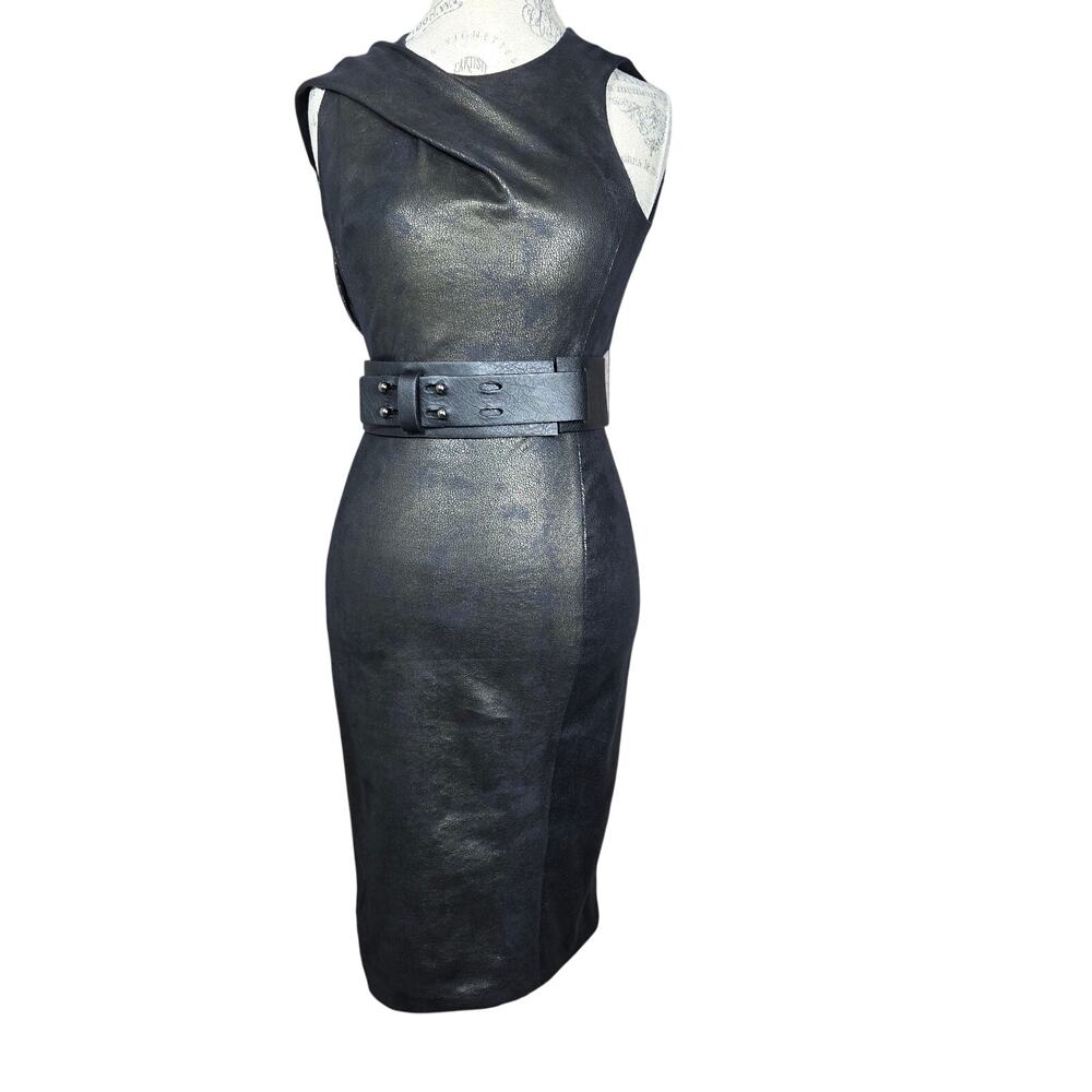 Byron Lars Beauty Mark Black Faux Leather Dress 2 NWT Sculpted Sheath